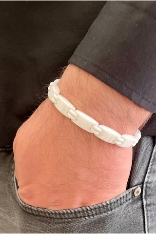 1. Sınıf Çelik Ve Seramik Mixli Beyaz Erkek Bileklik 23 Cm