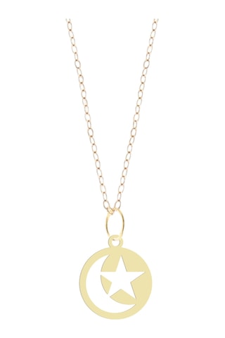 Altın Plakalı 14 Ayar Ay Yıldız Figürlü Özel Günler İçin Hediyelik Altın Kolye-829 Ay Yıldız