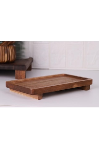 Atby Akasya Doğal Ahşap Dikdörtgen Ayaklı Sunumluk 26x14 Cm Kahvaltı Peynir Atıştırmalık Servis Tabağı Ahşap
