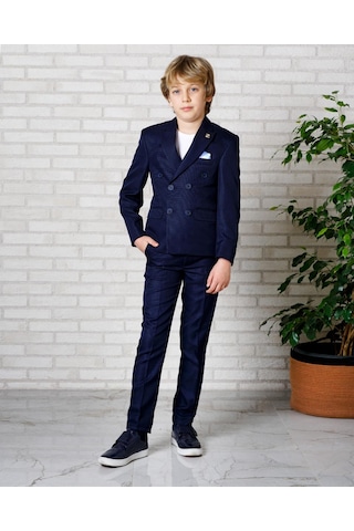 Erkek Çocuk Takım Elbise Lacivert Spor 3 Lü Takım Pantolon Tişort Ceket 6-14 Yaş Lacivert