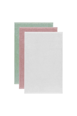3 Lü Düz Renk El Yüz Havlu Seti %100 Pamuklu 50x90 Cm Yeşil Gül Beyaz Çok Renkli