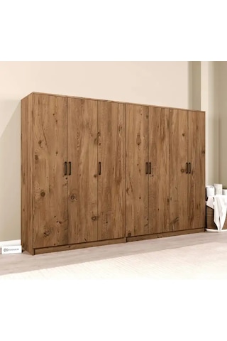 Kardelen Serisi Atlantik Çam 7 Kapaklı 10 Raflı 260 Cm Elbise Dolabı - Gardırop Seti Atlantik Çam