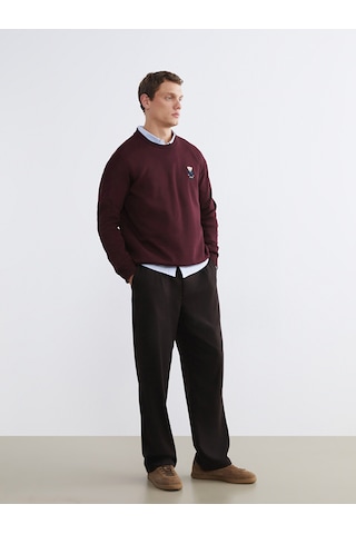 Lcw Vision Bordo Bisiklet Yaka Ayı Teddy Baskılı Erkek Kalın Sweatshirt