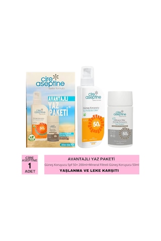 Cire Aseptine Avantajlı Yaz Paketi Güneş Koruyucu Spf 50+ 200ml İle Mineral Filtreli Güneş Koruyucu Yaşlanma Ve Leke Karşıtı Spf 50+ 50ml
