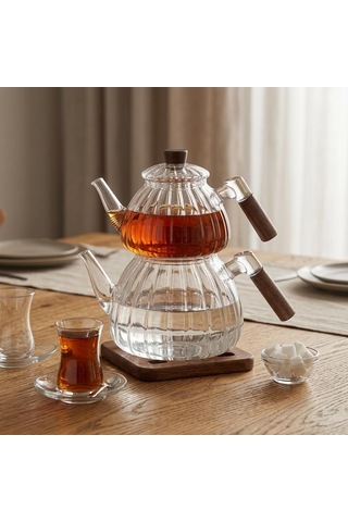 Lexroo Akasya Cam Çaydanlık Takımı 1500 Ml + 600 Ml Çok Renkli