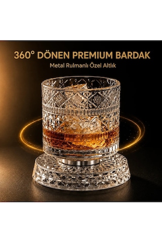 360 Dönen Metal Rulmanlı Premium Cam Bardak Ve Özel Altlık 270 Ml Kokteyl Viski Bardağı 1 Hili 360 Dönen Metal Rulmanlı Premium Cam Bardak Ve Özel Altlık 270 Ml Kokteyl Viski Bardağı Şeffaf