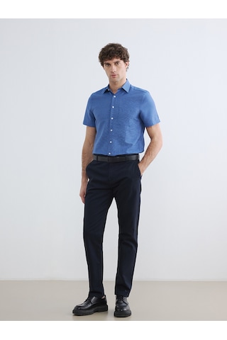 Lcw Busıness İndigo Regular Fit Ekose Armürlü Erkek Gömlek