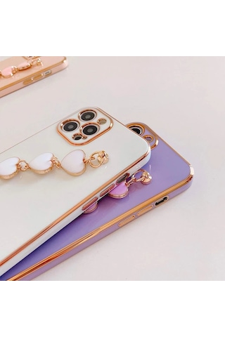 Ally Apple iPhone Uyumlu 11 Pro Max 6.5inç Kılıf Kalp Bileklik Tutuculu Lüx Silikon Askılı Kılıf- 5775 Mor