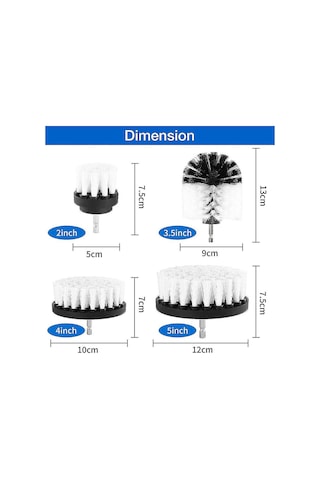Matkap İçin 4'lü Fırça Seti, Elektrikli Matkap İçin 2/3,5/4/5 İnç Temizleme Fırçası, Yumuşak Kıllı Halı Temizliği