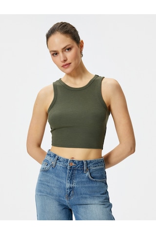 Koton Crop Atlet Ribanalı Bisiklet Yaka Haki 4sak10011ek 4SAK10011EK890 Haki