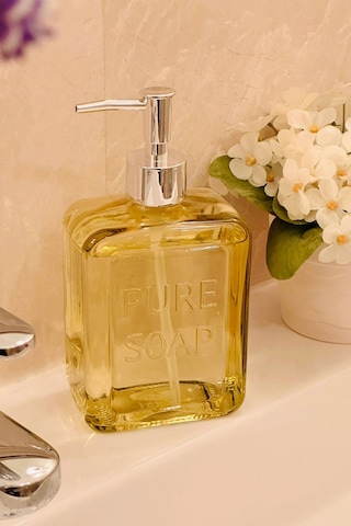 Makri Home Renkli Cam Sıvı Sabunluk, 500 Ml, Sarı Sarı