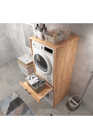 Aqua Bagno Voca Smartbox Çamaşır Ve Kurutma Makinesi Dolabı -çekmeceli,atlantik Çam -2 Parça Set Atla Atlantik Çam