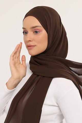 Altobeh Hazır Lüks Pratik Hijablı Şifon Şal Kahve Rengi