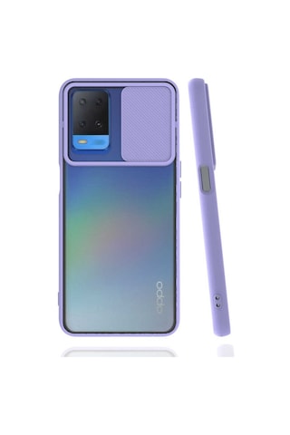 Noktaks - Oppo Uyumlu Oppo A54 4g - Kılıf Slayt Sürgülü Arkası Buzlu Lensi Kapak - Pembe Açık