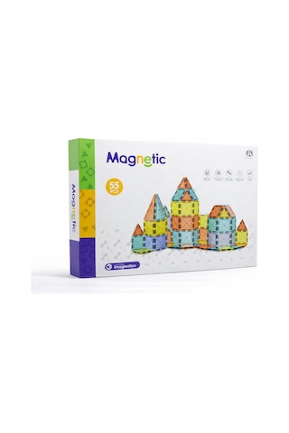 Magnetic 55 Parça Manyetik Yapı Blokları Eğitici Zeka Oyunu Renkli İnşa Seti Çocuk Kare Parça 5.5 Cm