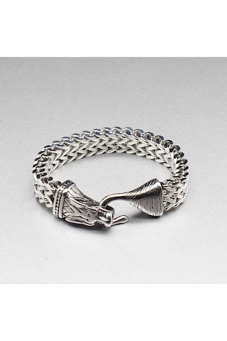 Novahub İskandinav Viking Kurt Kafası Paslanmaz Çelik Erkek Bileklik Hip Hop Kişiselleştirilmiş Çift Sıralı Bilezik 19cm Gümüş Gümüş