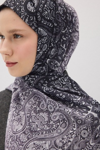 Mirsoy Scarf Eftelya Pamuk Etnik Desen Şal Siyah