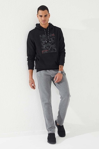 Tommy Life Siyah Kamuflaj Desen Baskılı Standart Kalıp Kapüşonlu Erkek Sweatshirt - 87884 Siyah