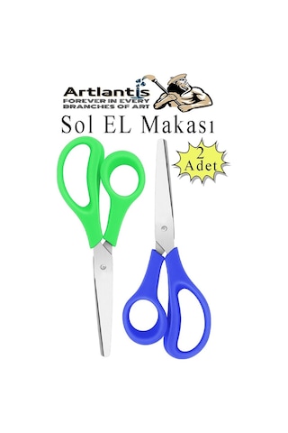 Sol El Makası 2 Adet Solak Okul Makası Plastik Saplı Solel İçin Makas Okul Öğrenci Makası Küt Uçlu Paslanmaz Çelik