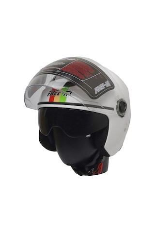 Free-m 618 Yarım Kask İtalyan Güneş Vizörlü Beyaz-yeşil-kırmızı