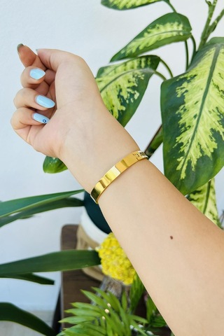 Allmisse Zirkon Taş Detaylı 316l Kalite Altın Kaplama Kararmaz Çelik Kelepçe Bileklik - Altın