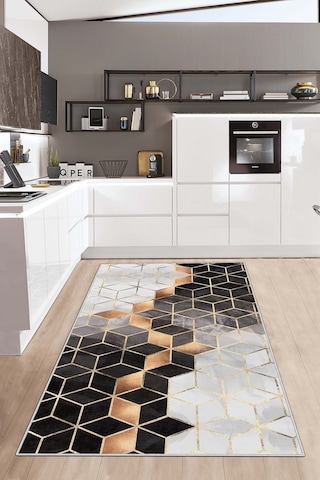 West Home Dijital Baskı Yıkanabilir Kaymaz Taban Salon Halısı Mutfak Halısı Yolluk Wh 525 Black