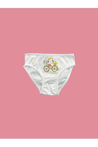 Baskılı Beyaz Kız Çocuk Külot 6'lı Beyaz