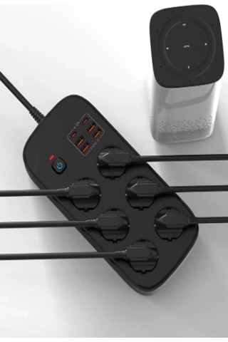 Termal Akım Korumalı 6 Lü Priz 4x Usb 2x Type-c Çıkışlı Grup Priz Çoğaltıcı 3500w Siyah 2 M