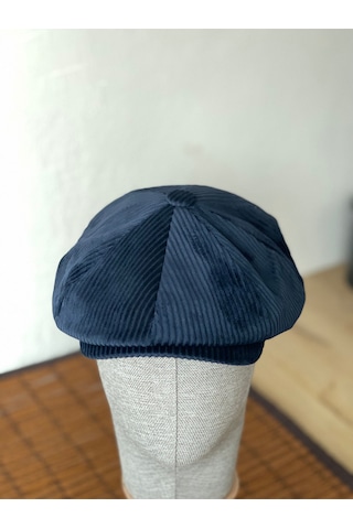 Aida Jewelss Kışlık Kadife Ingiliz Kasket Peaky Blinders Model Erkek Kasket Dökümlü Kadife Kasket Lacivert