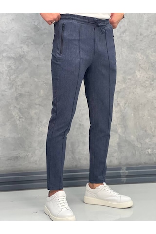 Modefendi Çizgi Detaylı Slim Fit Pamuk Likra Jogger Pantolon Lacivert