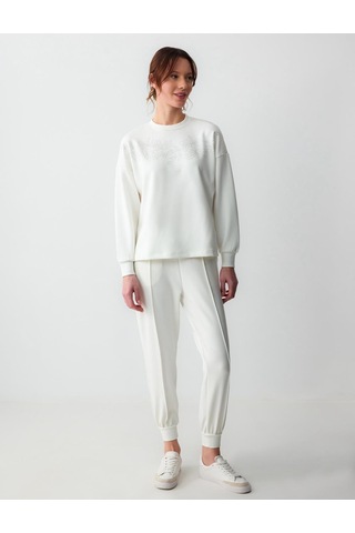 Jimmy Key Jimmy Key Beyaz Bisiklet Yaka Uzun Kollu Çiçek Desenli Örme Sweatshirt 5sw232779100