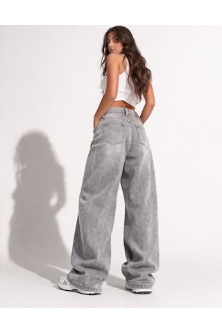 St.poll Gri Yıkamalı Unisex Baggy Jeans Pantolon Açık Gri