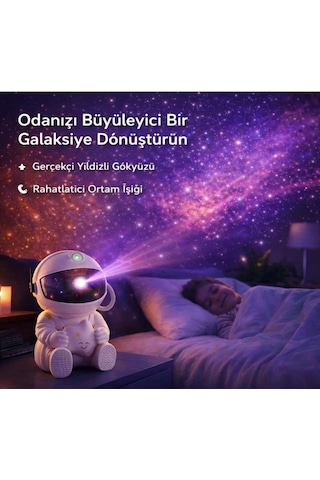 Astronot Şekilli Galaksi Projeksiyon Gece Lambalı Kumandalı Çocuk Odası Uzay Lambalı Beyaz