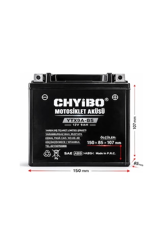 Chyibo Ytx9a-bs 12v 9ah Motosiklet Aküsü 1 Koli 10 Adet 150 85 107