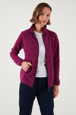 Lela Slim Fit Anti-Pilling Tüylenme Yapmayan Fermuarlı 2'Li Paket Polar Bayan Hırka 5907012S2 Kırmızı-Mor