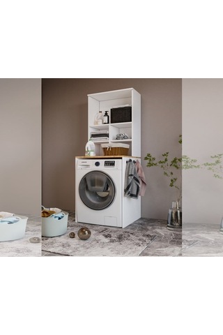 Bone 2 Kapaklı 7 Bölmeli Çamaşır Makinası Dolabı Beyaz