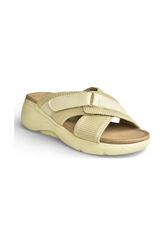Fox Shoes Y973935004 Bej Kumaş Kalın Tabanlı Kadın Terlik Bej
