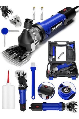 Dragro 4200 W Devir Ayarli Bakir Sargili Çelik Şanzıman Koyun Keçi Kirkma Makinesi -Mavi