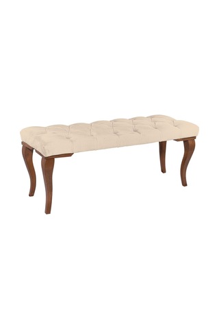 Gazzini Classic Lükens Gürgen Ayak Chester Model Kapitoneli Krem Puf Bench - Ceviz Ayak