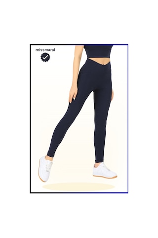 Missmaral Slim Fit Yüksek Bel Toparlayıcı Lacivert Spor Tayt Flatlock Dikiş Detaylı Fit Tasarım Oslo 1090 Lacivert - 560316571 Lacivert