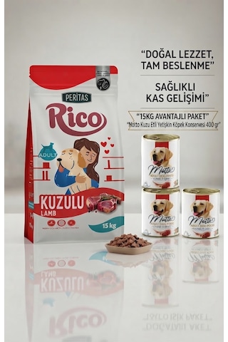 Peritas Rico Kuzu Etli Yetişkin Köpek 15 Kg + Petssıo Konserve Köpek Maması X3 Adet Peritas Rico Kuzu Etli Yetişkin Köpek 15 Kg + Petssıo Konserve Köpek Maması X3 Adet