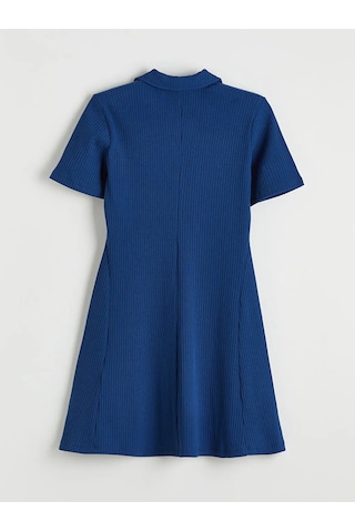 Lc Waikiki Lacivert Polo Yaka Fitilli Peplum Mini Elbise