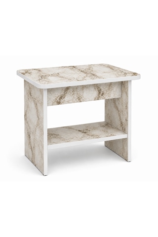 Nova Raflı Ofis Sehpası, Raflı Orta Sehpa, Raflı Ara Sehpa, 60 X 50 Cm Tabla, Yükseklik 45 Cm Antik Beyaz