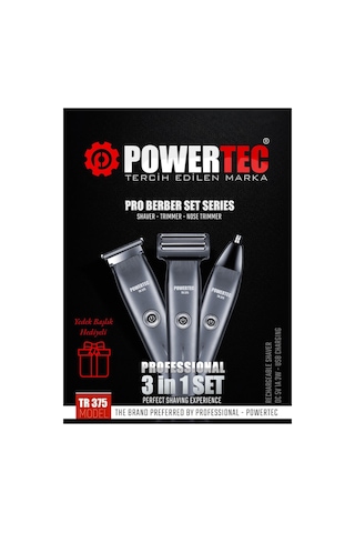 Powertec TR-375 3 in 1 3 Başlıklı Günlük Erkek Tıraş Bakım Seti + Ek Başlık