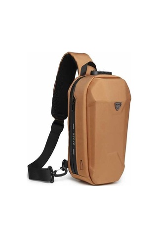 Createtech Omuz Çantası Erkek, Oxford Kumaş, Kahverengi, Hırsızlık Önleyici Bağlantılı Askı - Kj Kahverengi