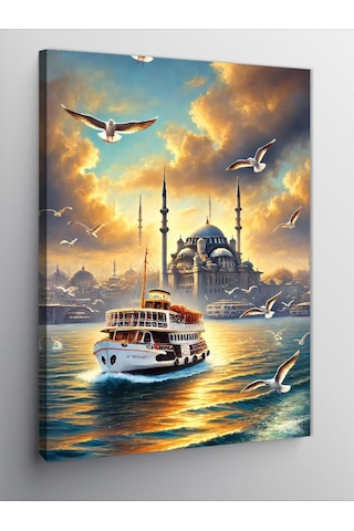 Kanvas Tablo İstanbul Ve Gün Batımında Vapurlar 50cmx70cm