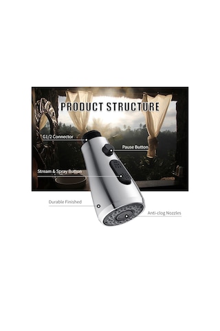 Geeksen Musluk Sprey Başlığı Lavabo 3 Fonksiyonlu Sprey Başlığı G1/2 Mutfak Diğer