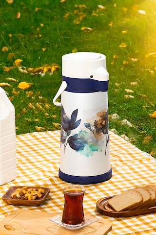 Porsima 161720-805 Çiçek Desenli Sıcak-soğuk İçecekler İçin Pompalı Termos 1.8lt Beyaz