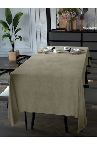 Kum Beji Kadife Dokulu Masa Örtüsü Dertsiz Velvet Touch Serisi Kum Beji