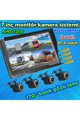 7 İnç Kayıtsız Ekran Ve 4 Adet Ahd 720p Balık Gözü 170'' Kamera
